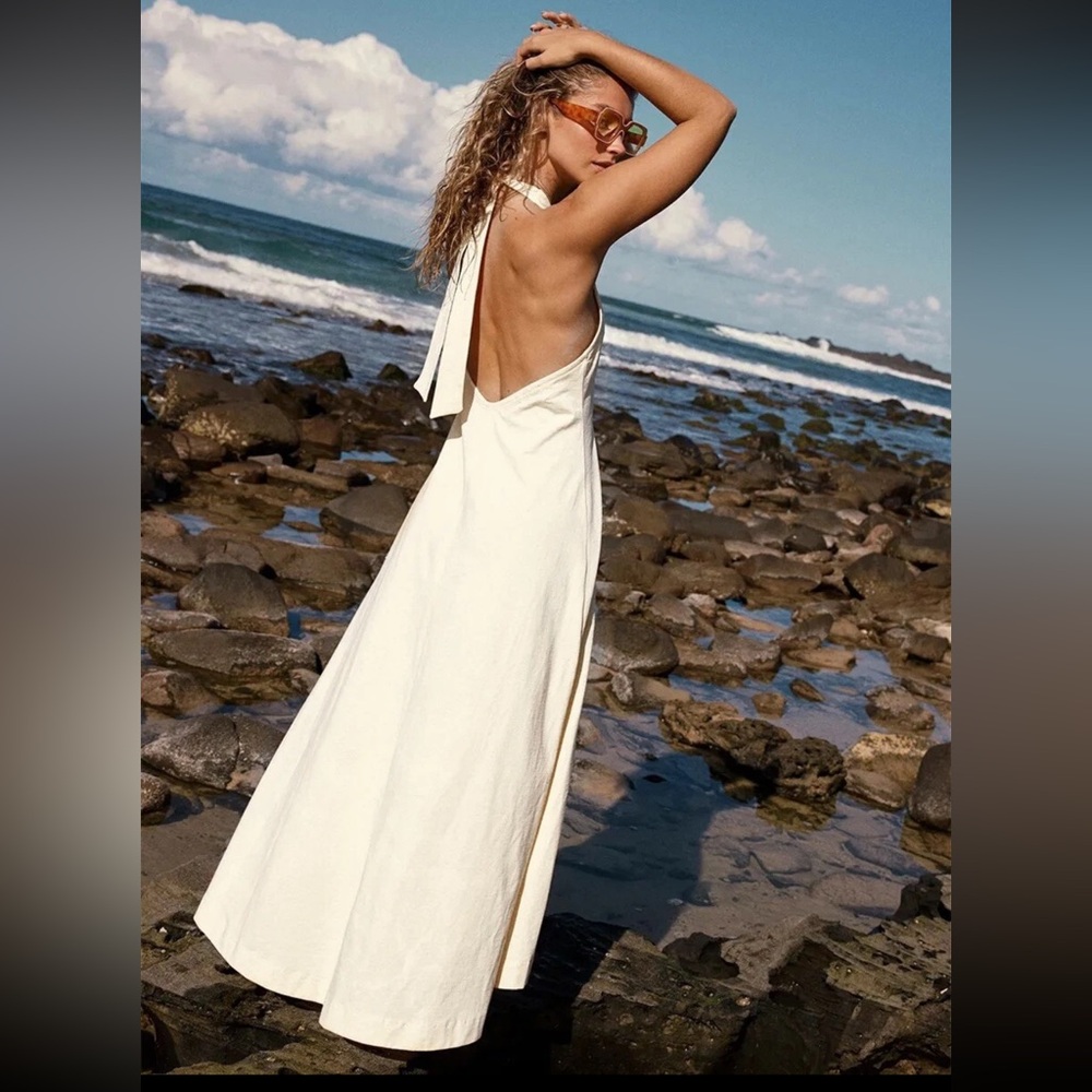 Free People Victoria Low-Back Maxi Dress White Ivory Size Large - Picture 2 of 12